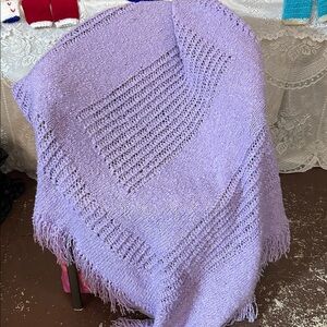 Fab Lilac Hand-Knit Blanket Throw Soft Warm Hand Crafted Cottagecore Whimsigoth